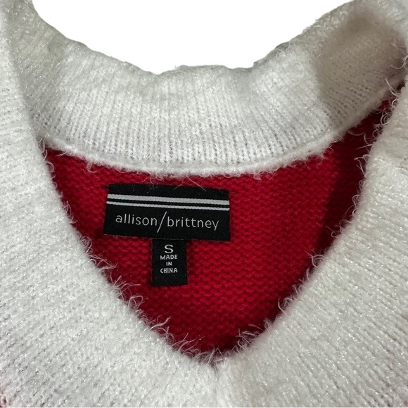 Allison Britney Red White Black V-Neck Sweater Dress Sz S NWOT Mrs Santa Claus - Picture 7 of 14